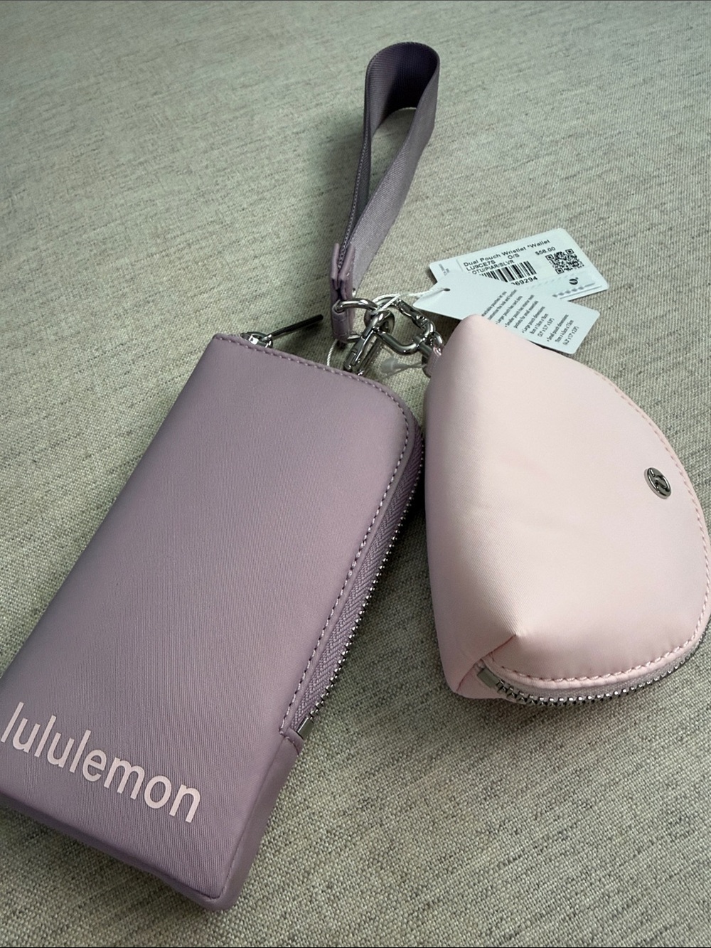 lululemon Dual Pouch Lotus Lavender & Pink Pearl Wristlet Key Pouch Wallet Set